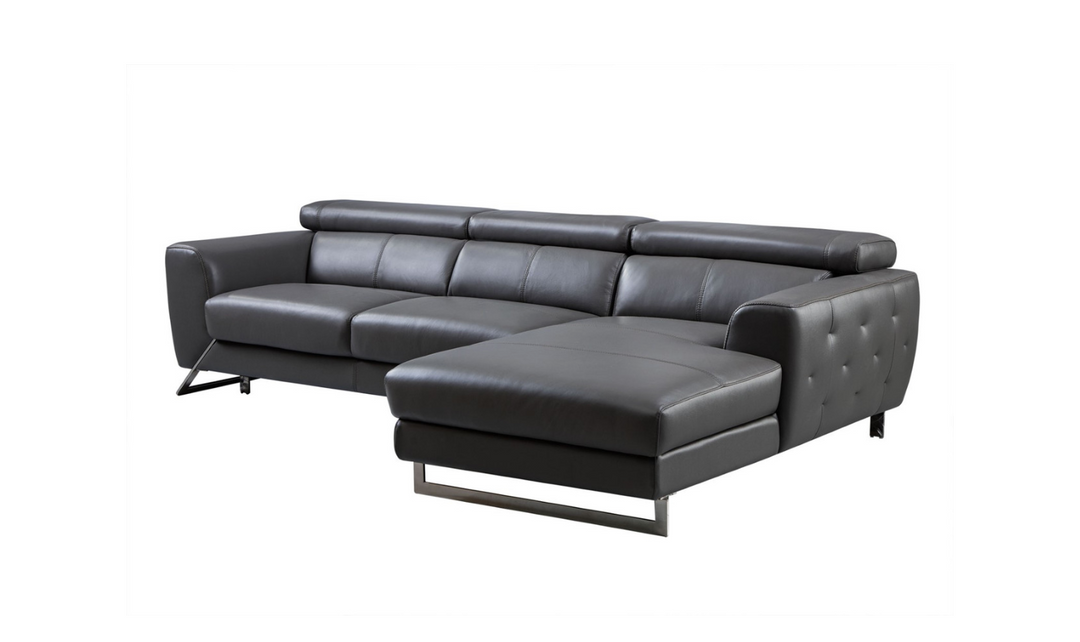 Gio Italia Leather Left-Hand Facing Sectional Sofa in Gray