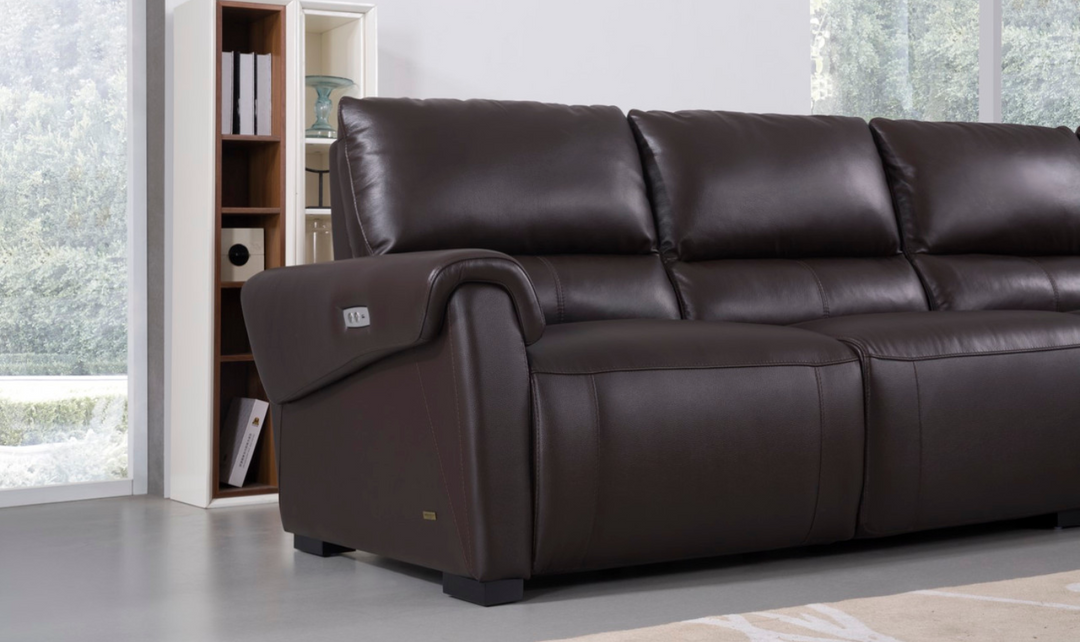Gio Italia Leather Left-Hand Facing Recliner Sectional Sofa in Brown-Jennifer Furniture