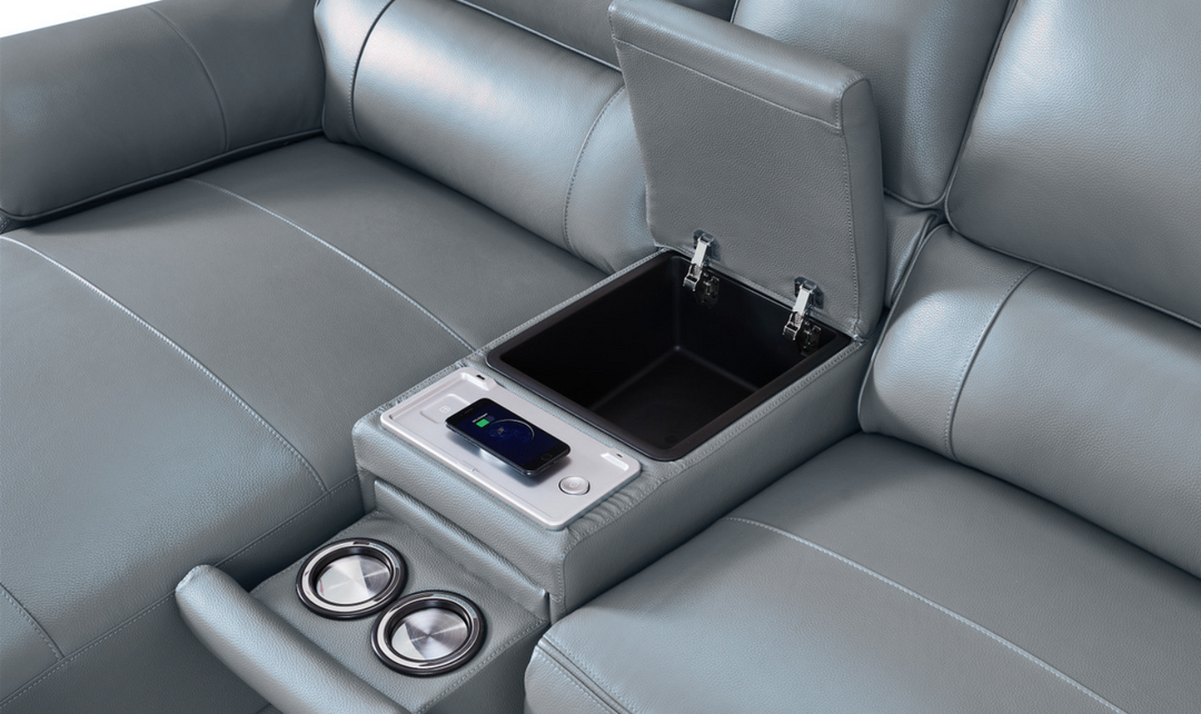 Gio Italia Living Room Set Hailey Adobe Leather Power Recliner Sofa in Gray-Jennifer Furniture