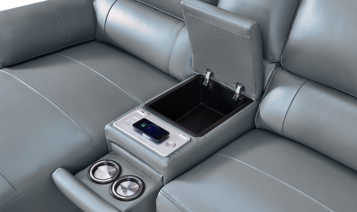 Gio Italia Living Room Set Hailey Adobe Leather Power Recliner Sofa in Gray-Jennifer Furniture