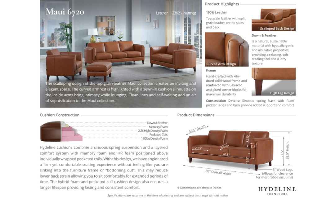 Hydeline Maui 3-Seater Leather Sofa With Curved Armrest-Jennifer Furniture