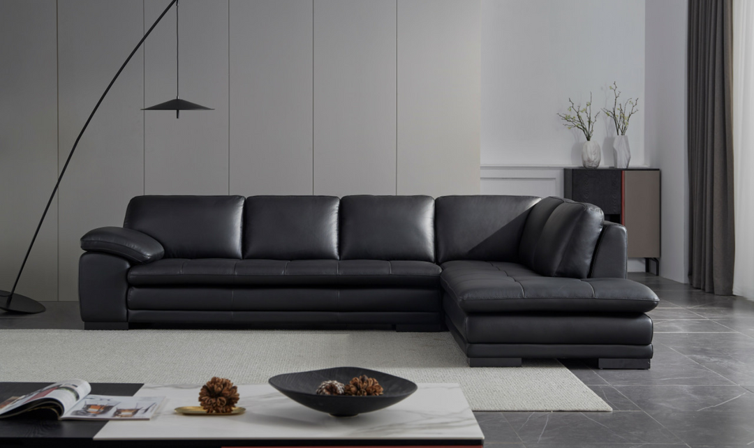 Gio Italia Black Leather L-Shape Sectional Sofa-Jennifer Furniture