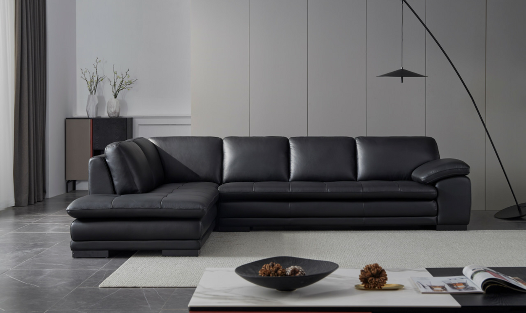 Gio Italia Black Leather L-Shape Sectional Sofa-Jennifer Furniture