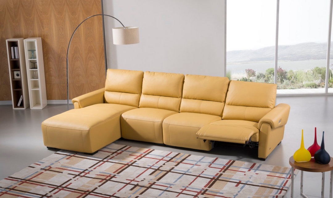 Gio Italia Mustard LHF Leather Recliner Sectional Sofa-Jennifer Furniture