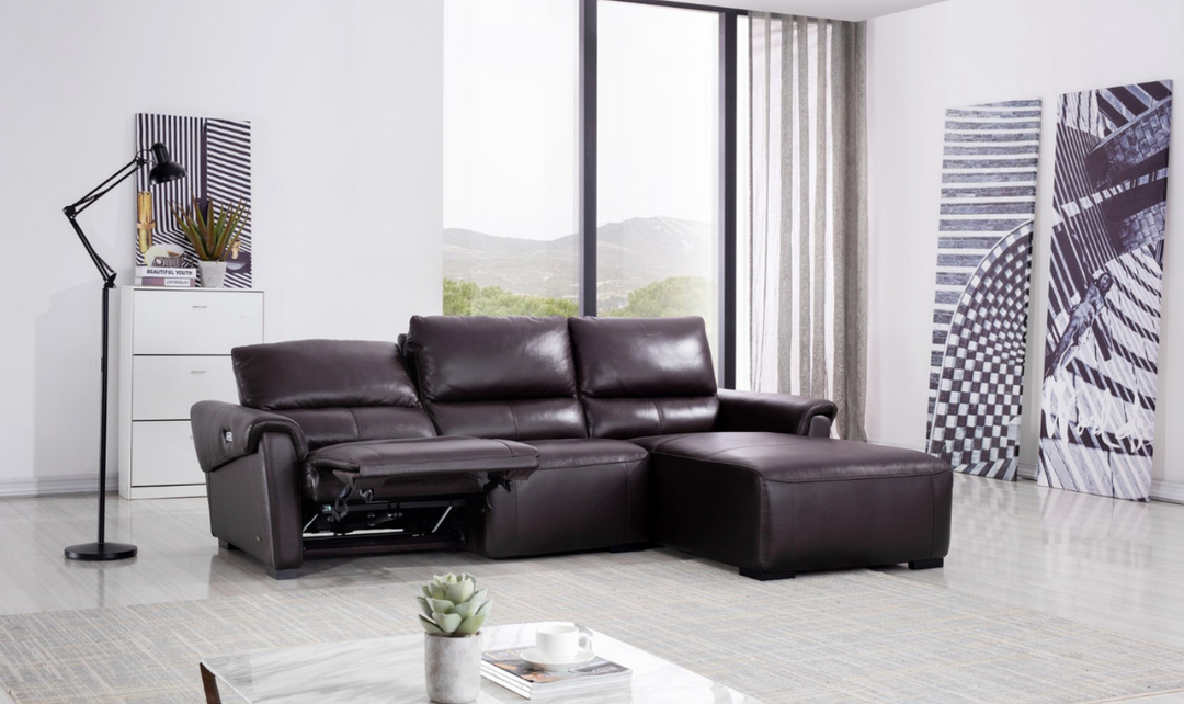Gio Italia Leather Left-Hand Facing Recliner Sectional Sofa in Brown-Jennifer Furniture