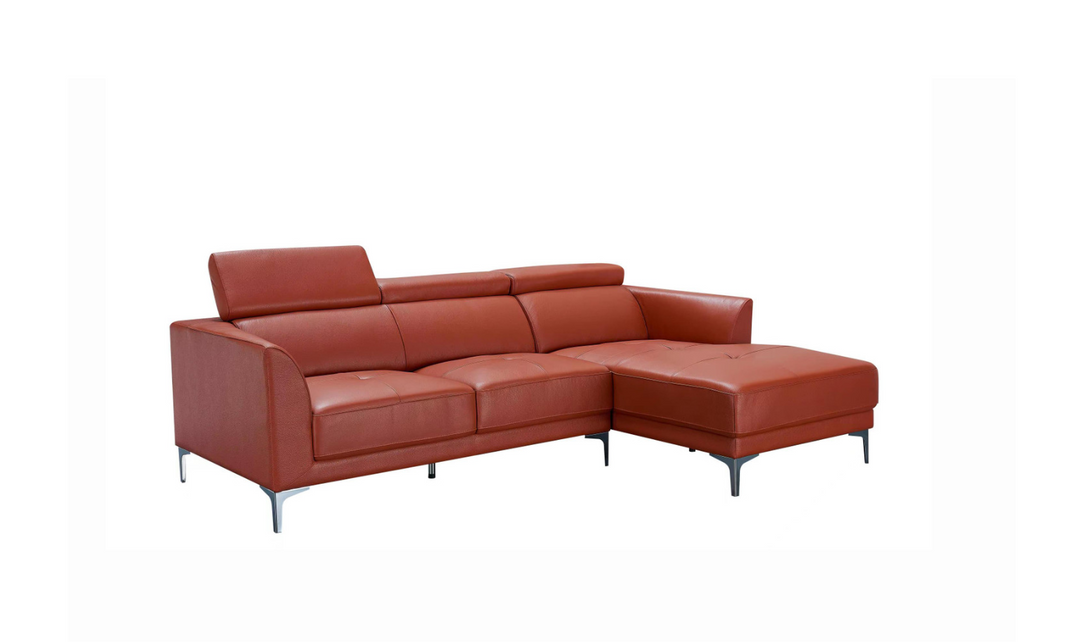 Gio Italia Slate Orange Leather L-Shape Sectional Sofa-Jennifer Furniture