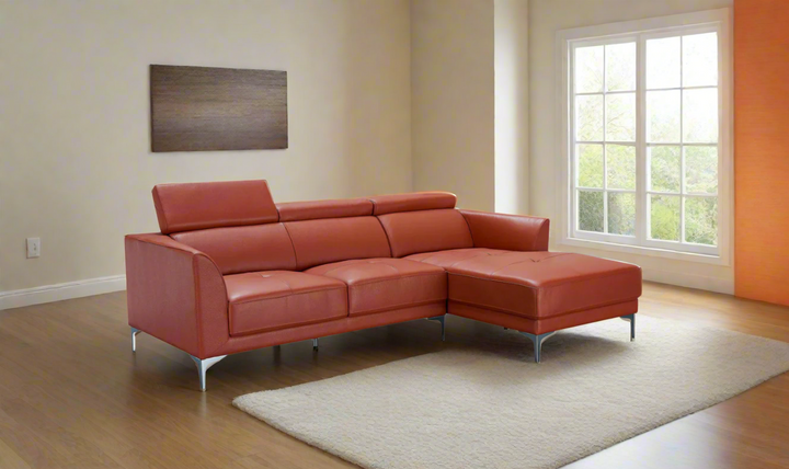 Gio Italia Slate Orange Leather L-Shape Sectional Sofa-Jennifer Furniture