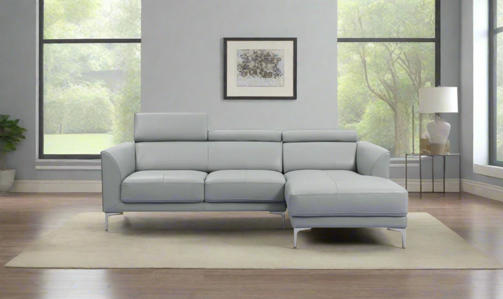 Gio Italia Slate Gray Leather L-Shape Sectional Sofa-Jennifer Furniture