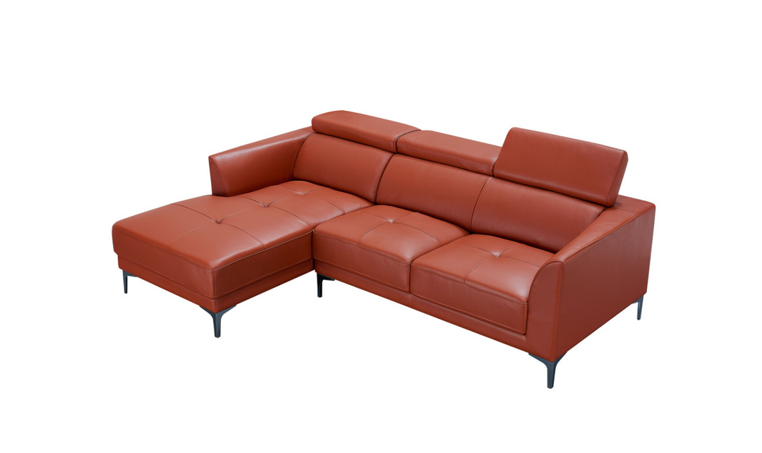 Gio Italia Slate Orange Leather L-Shape Sectional Sofa-Jennifer Furniture