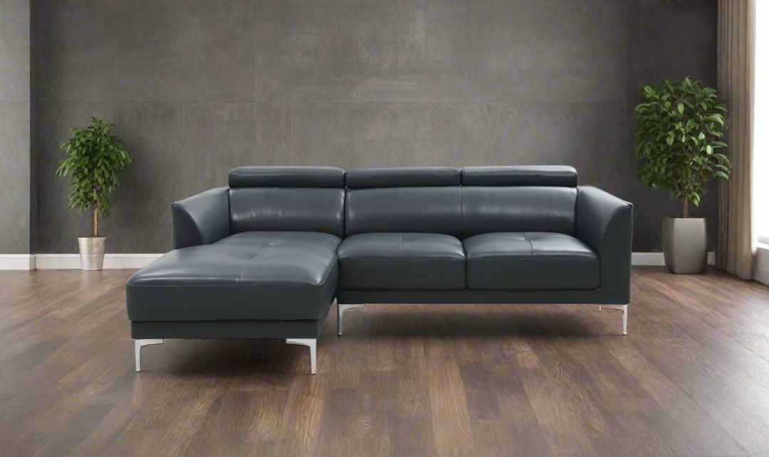 Gio Italia Slate Blue Leather L-Shape Sectional Sofa-Jennifer Furniture