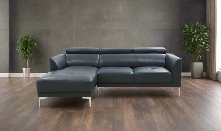 Gio Italia Slate Blue Leather L-Shape Sectional Sofa-Jennifer Furniture