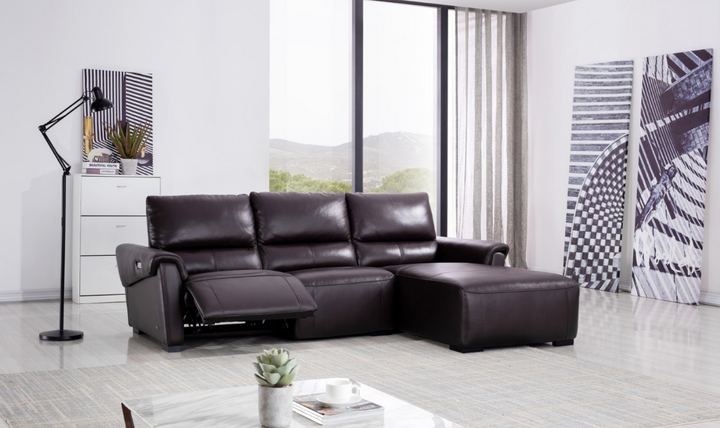 Gio Italia Leather Left-Hand Facing Recliner Sectional Sofa in Brown-Jennifer Furniture