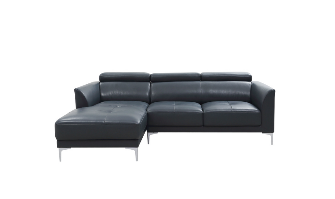 Gio Italia Slate Blue Leather L-Shape Sectional Sofa-Jennifer Furniture