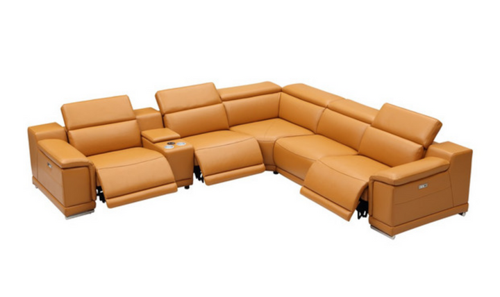 Gio Italia Hartley Power Motion Leather Sectional Sofa in Light Gray- Jennifer Furniture