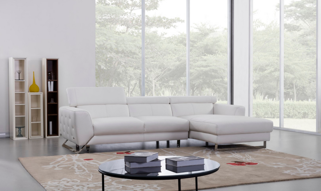 Gio Italia Leather Left-Hand Facing Sectional Sofa in White-Jennifer Furniture