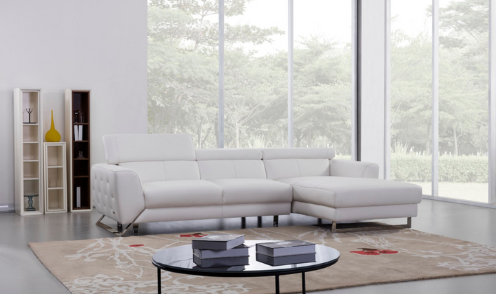 Gio Italia Leather Left-Hand Facing Sectional Sofa in White-Jennifer Furniture
