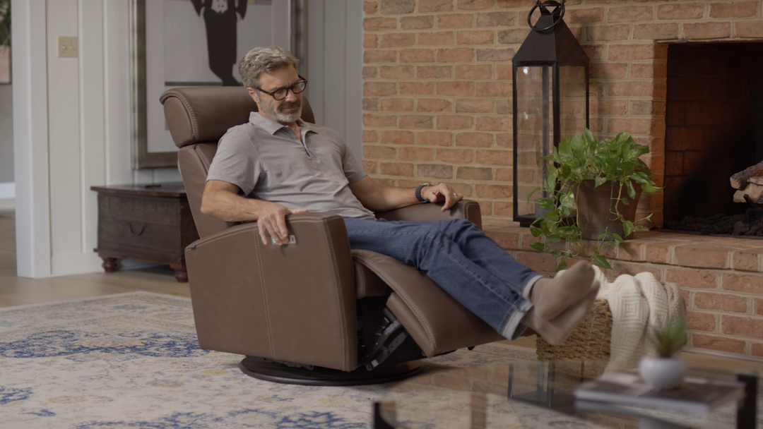 Fjords Milan Leather Swivel Glider Power Recliner Chair in Two Sizes-Jennifer Furniture