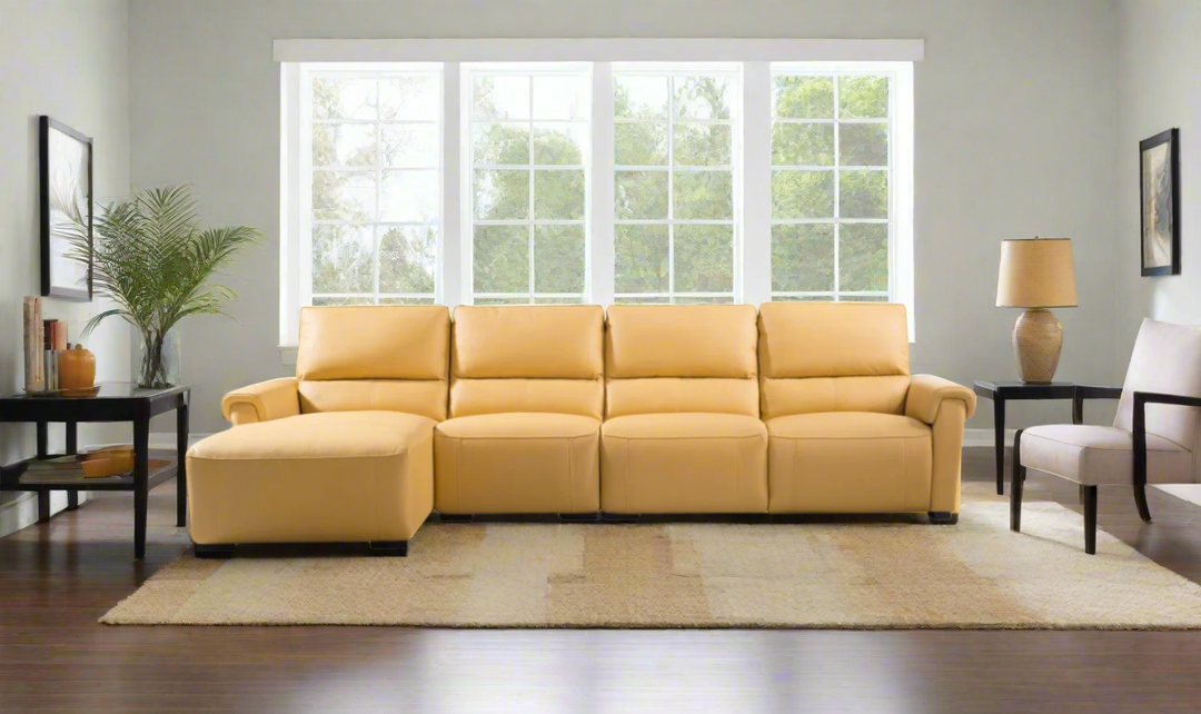 Gio Italia Mustard LHF Leather Recliner Sectional Sofa-Jennifer Furniture