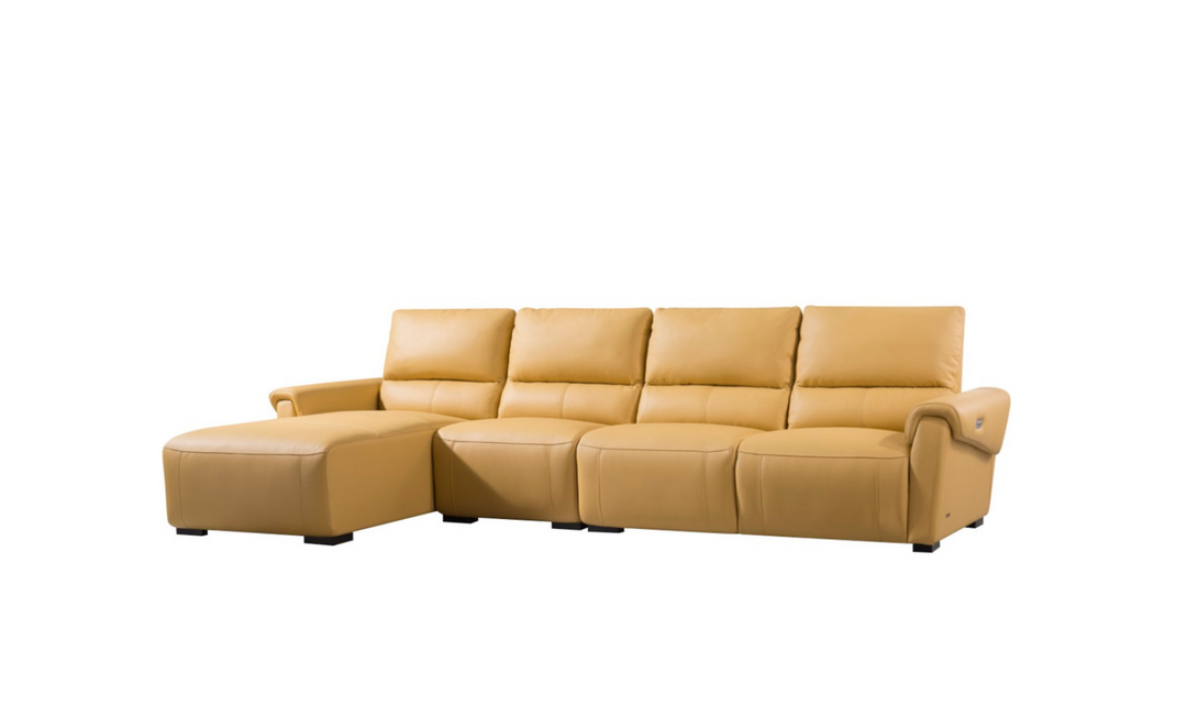 Gio Italia Mustard LHF Leather Recliner Sectional Sofa-Jennifer Furniture