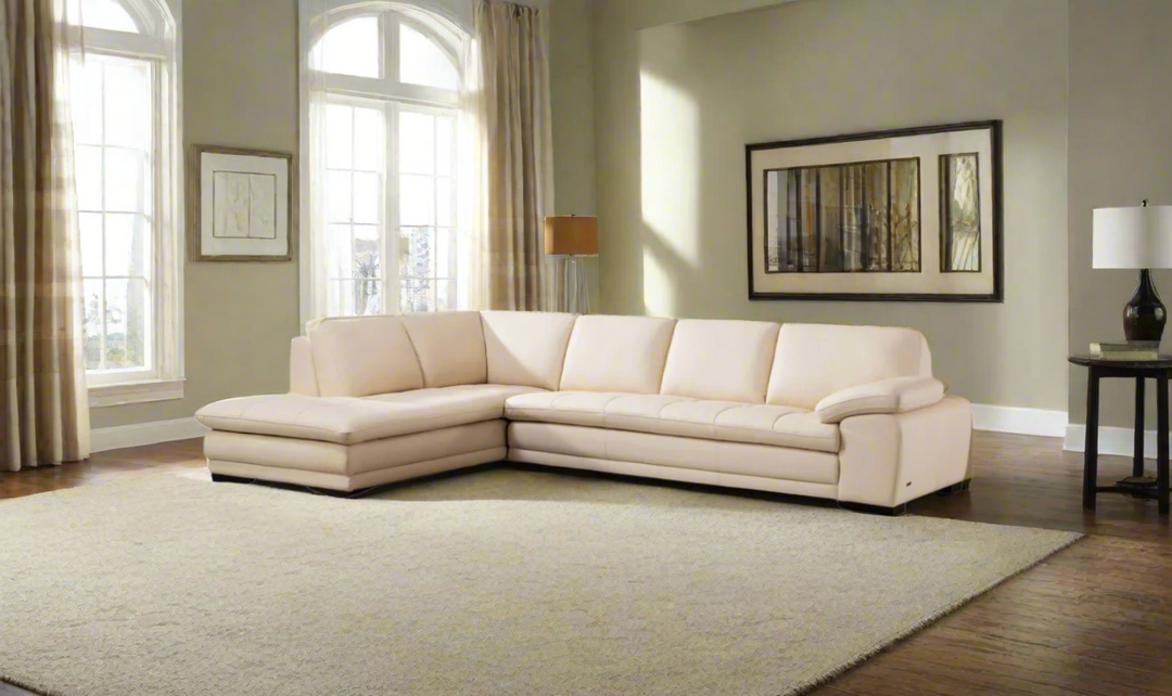 Gio Italia Beige Leather L-Shape Sectional Sofa With Left Hand Facing-Jennifer Furniture