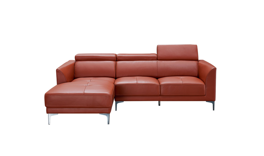 Gio Italia Slate Orange Leather L-Shape Sectional Sofa-Jennifer Furniture