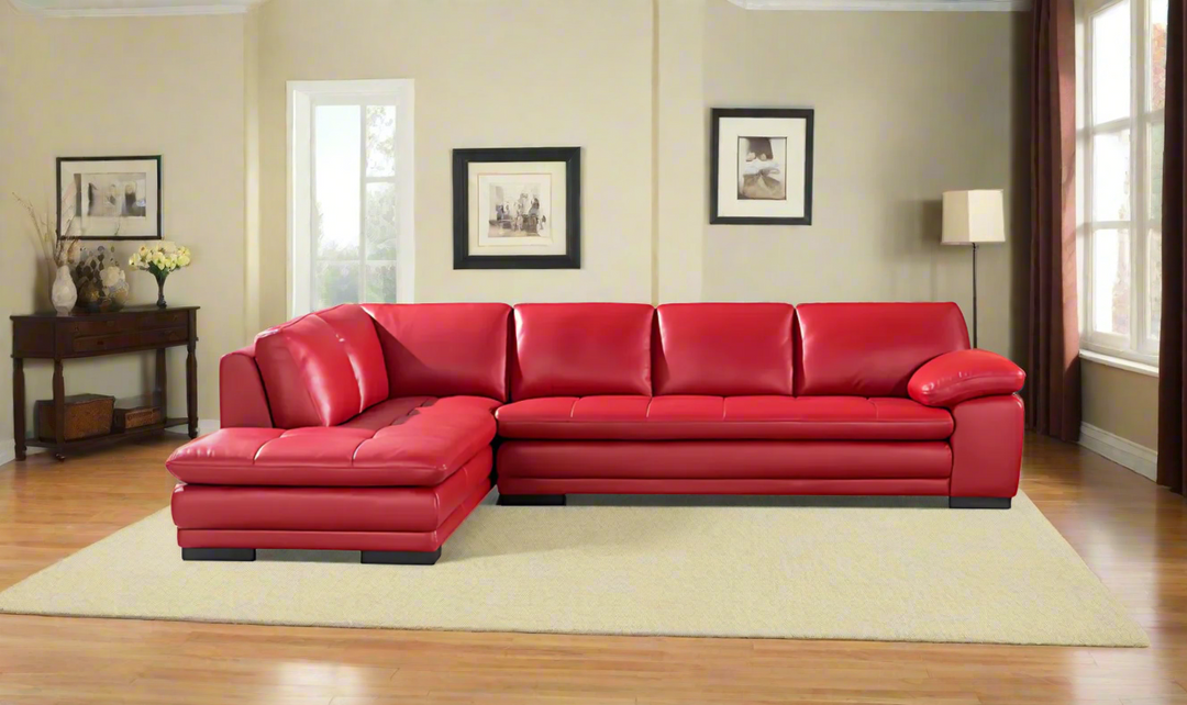 Gio Italia Red Leather L-Shape Sectional Sofa-Jennifer Furniture