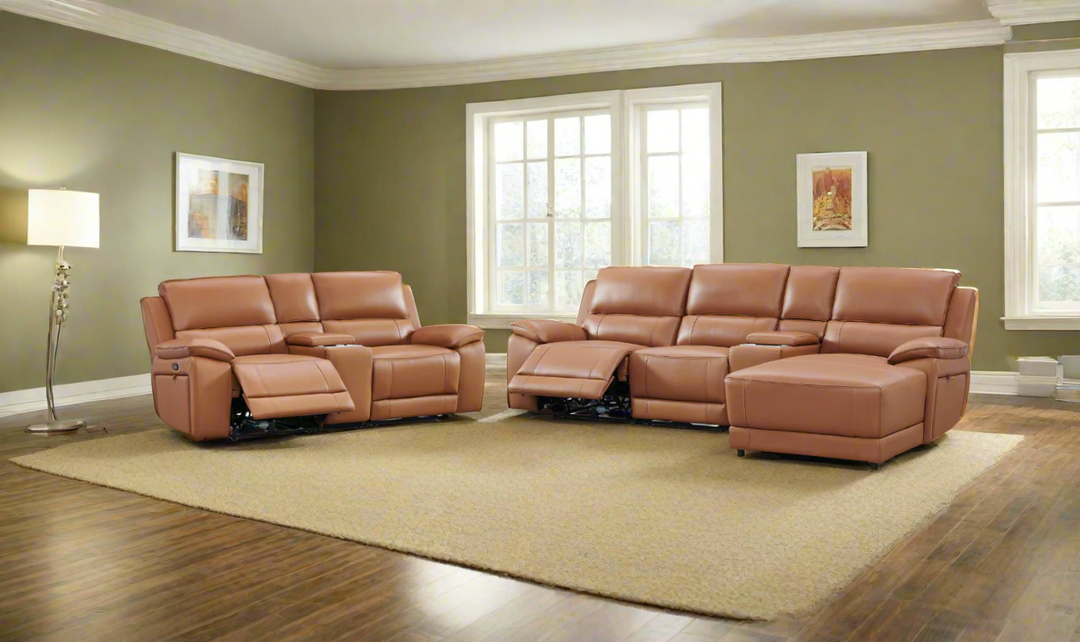 Gio Italia Living Room Set Hailey Adobe Leather Power Recliner Sofa-Jennifer Furniture