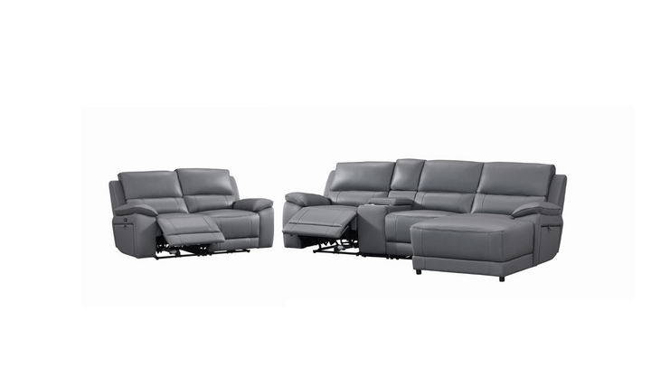 Gio Italia Living Room Set Hailey Adobe Leather Power Recliner Sofa in Gray-Jennifer Furniture