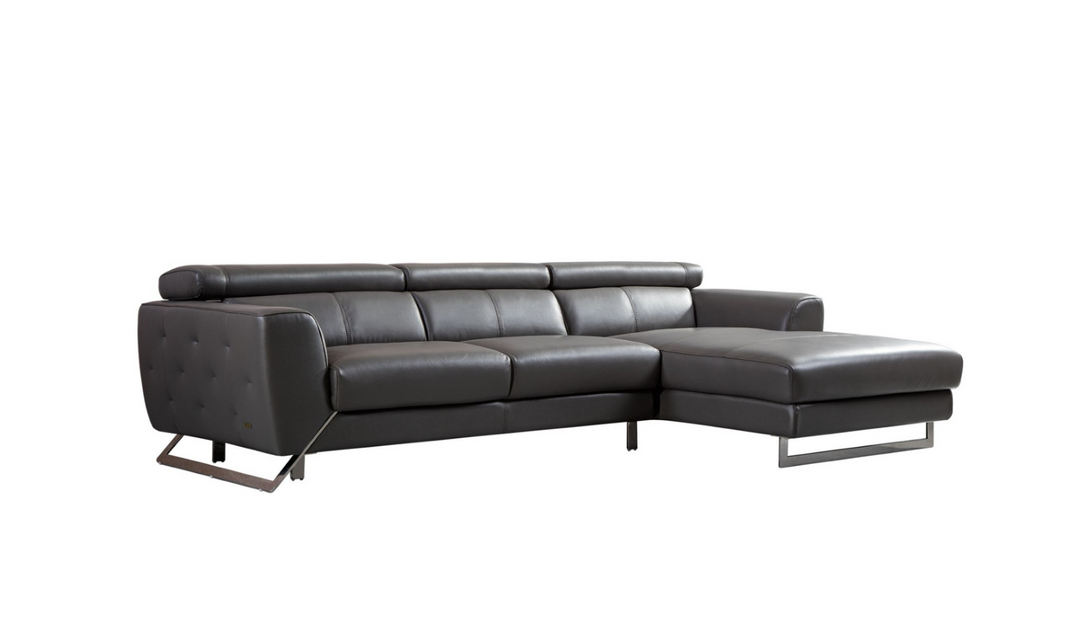 Gio Italia Leather Left-Hand Facing Sectional Sofa in Gray