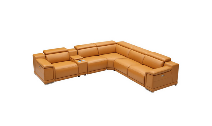 Gio Italia Hartley 6 Pieces Gray Leather Sectional Sofa with Power Recliners