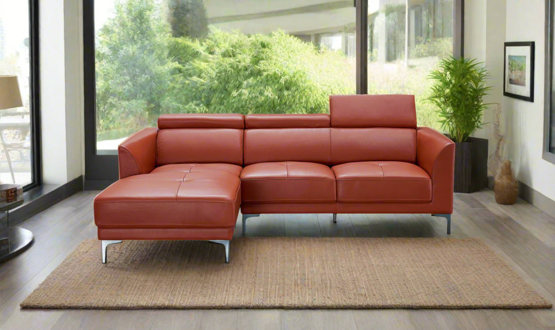 Gio Italia Slate Orange Leather L-Shape Sectional Sofa-Jennifer Furniture