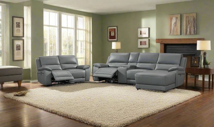 Gio Italia Living Room Set Hailey Adobe Leather Power Recliner Sofa in Gray-Jennifer Furniture
