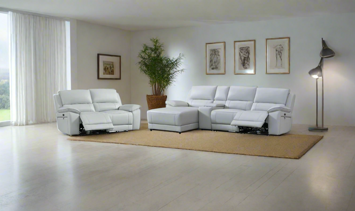 Gio Italia Living Room Set Hailey Smoke Gray Leather Power Recliner Sofa-Jennifer Furniture