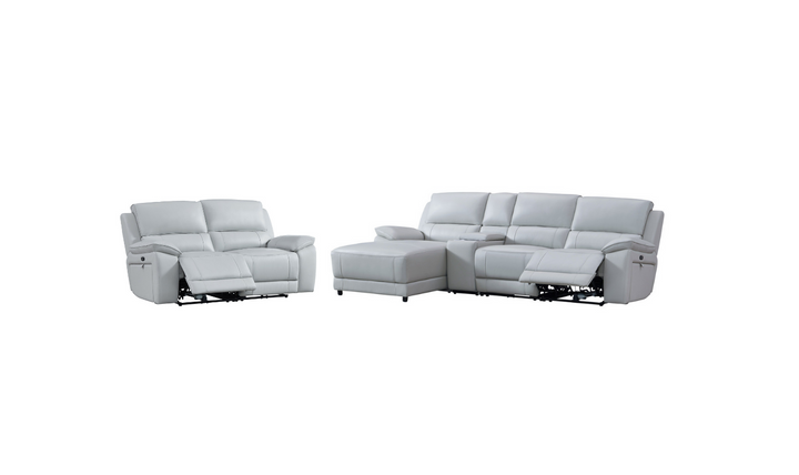 Gio Italia Living Room Set Hailey Smoke Gray Leather Power Recliner Sofa-Jennifer Furniture