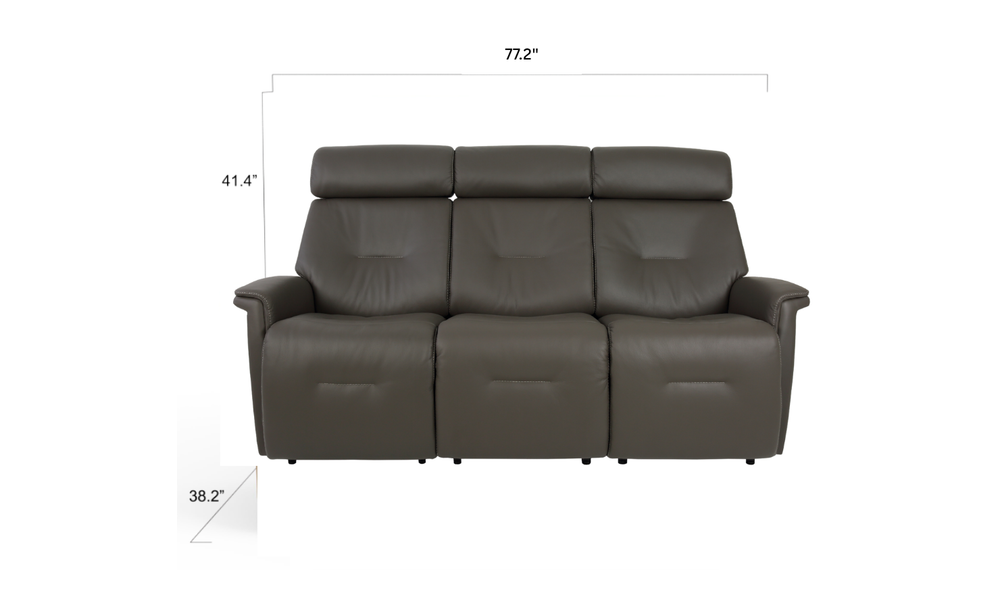 Fjords Rome Wall Saver Leather Motorized Power 3 Seater Sofa in Gray-Jennifer Furniture