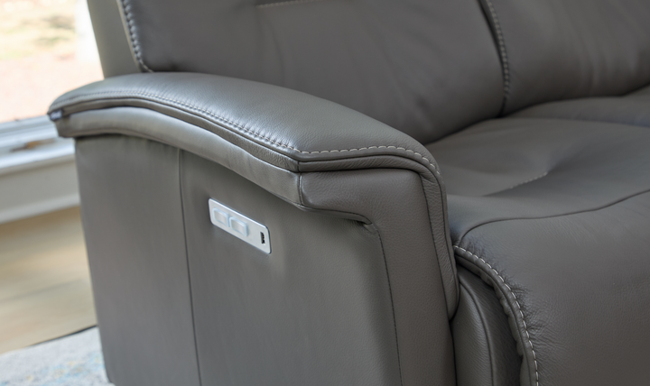 Fjords Rome Wall Saver Leather Motorized Power Loveseat in Gray-Jennifer Furniture