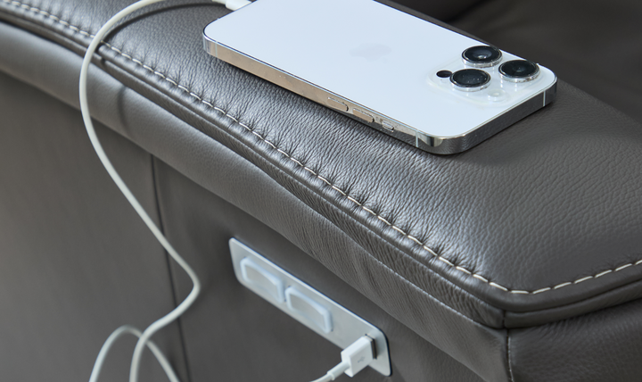 Fjords Rome Wall Saver Leather Motorized Power Loveseat in Gray-Jennifer Furniture