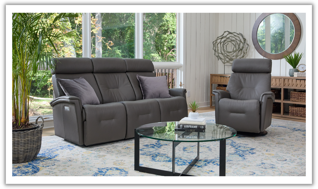 Fjords Rome Wall Saver Leather Motorized Power 3 Seater Sofa in Gray-Jennifer Furniture