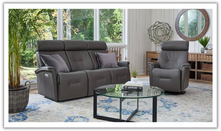 Fjords Rome Wall Saver Leather Motorized Power 3 Seater Sofa in Gray-Jennifer Furniture