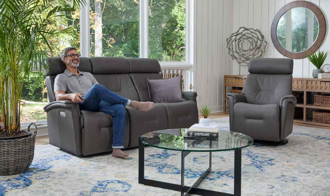 Fjords Rome Wall Saver Leather Motorized Power 3 Seater Sofa in Gray-Jennifer Furniture