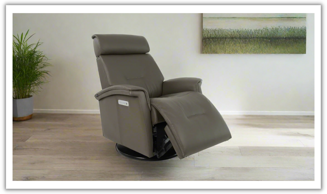 Fjords Rome Swivel Glider Leather Motorized Power Recliner Chair in Two Sizes-Jennifer Furniture