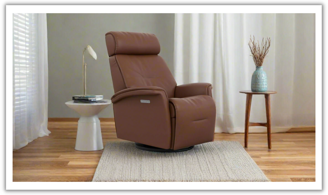 Fjords Rome Swivel Glider Leather Motorized Power Recliner Chair in Two Sizes-Jennifer Furniture