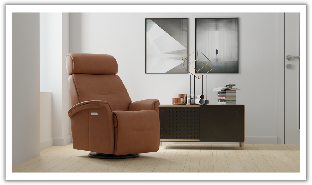 Fjords Rome Swivel Glider Leather Motorized Power Recliner Chair in Two Sizes-Jennifer Furniture