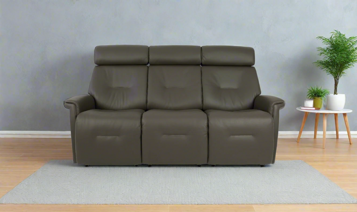 Fjords Rome Wall Saver Leather Motorized Power 3 Seater Sofa in Gray-Jennifer Furniture