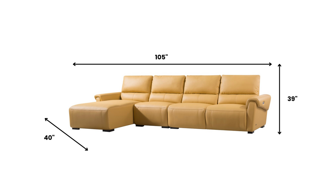 Gio Italia Mustard LHF Leather Electric Recliner Sectional Sofa