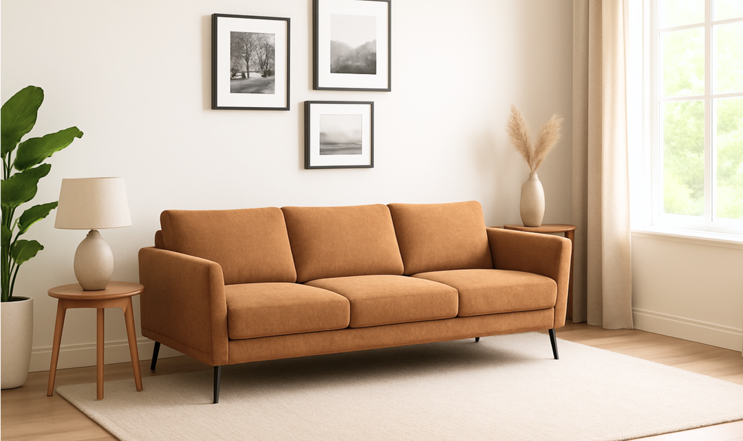 Luonto Viola 3-Seater Fabric Sofa with Wooden base
