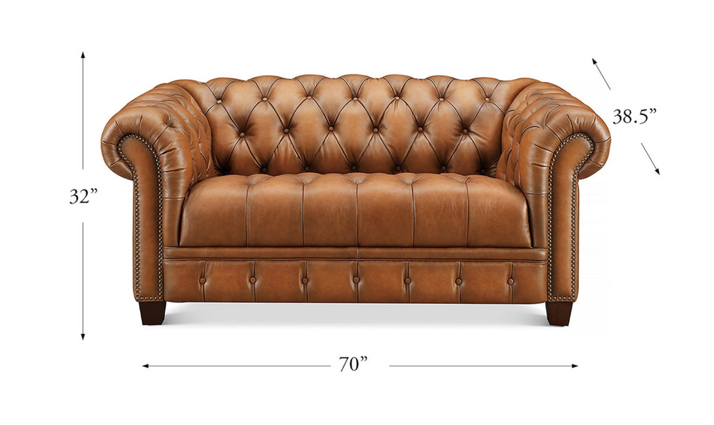 Hydeline York Leather Brown Loveseat With Button-Tufted Back Cushions-Jennifer Furniture