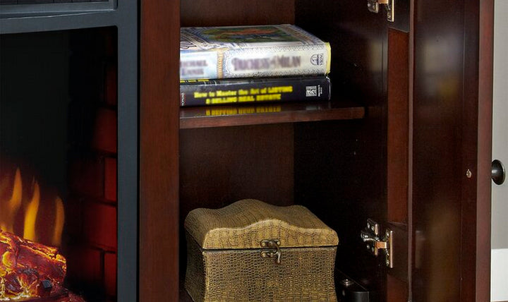 Logan 54" TV Stand with Electric Fireplace in Merlot Finish