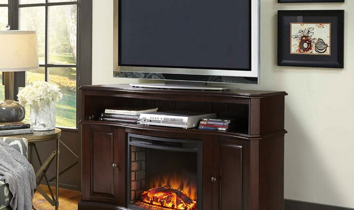 Logan 54" TV Stand with Electric Fireplace in Merlot Finish