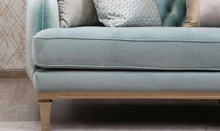 Gio Italia Caproni 3-Seater Velvet Upholstered Tufted Sofa in Blue